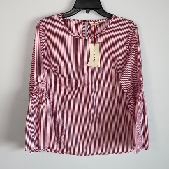 Solitaire Tops - Solitaire Red and White Striped Bell Sleeve Top Size S